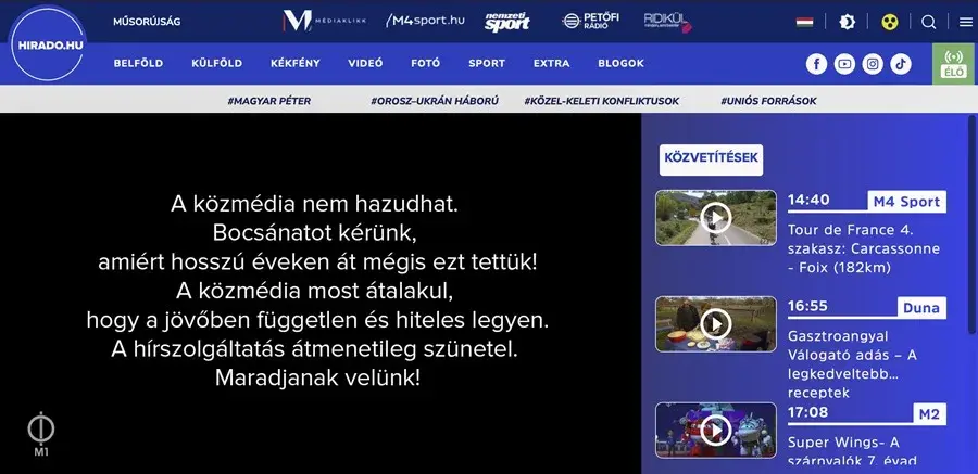 La televisión pública húngara deja de emitir noticias y se disculpa por años de «mentiras»